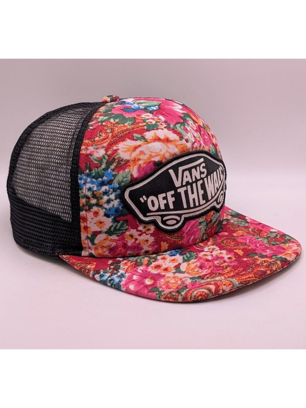 Vans Off The Wall Floral Mesh Foam Trucker Hat Cap Pink Blue Roses SnapBack